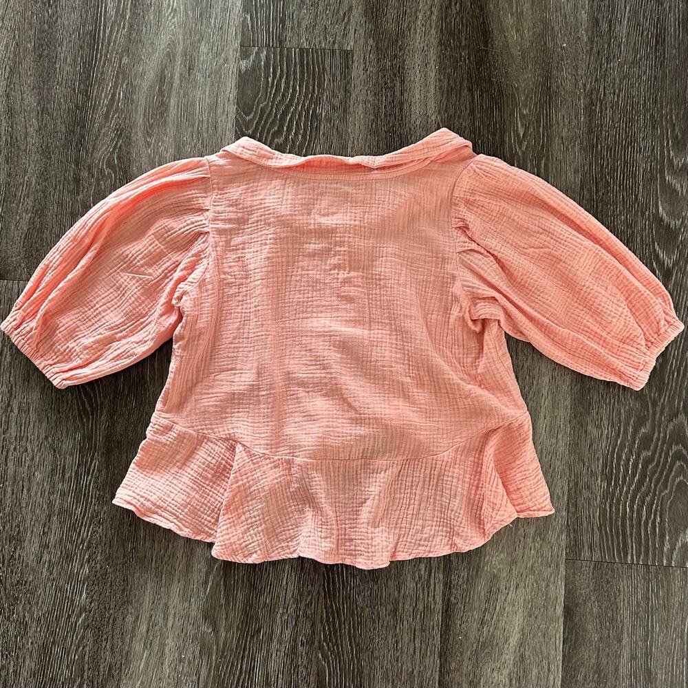 Tach Larina Embroidered Linen Cotton Top Puff Sleeve Peach Pink - Picture 6 of 16